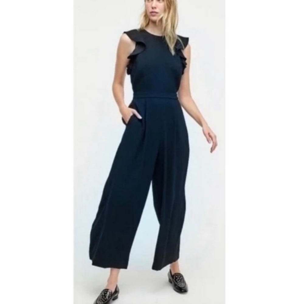 J. Crew Black One Piece Jumpsuit Size 6 NEW NWT Ruffle Flutter Sleeve - Picture 2 of 12